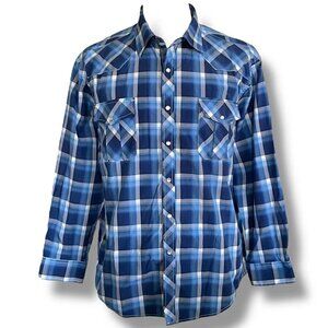Coevals Club Mens Pearl Snap Shirt Sz XL Blue White Plaid Western Rodeo Cowboy